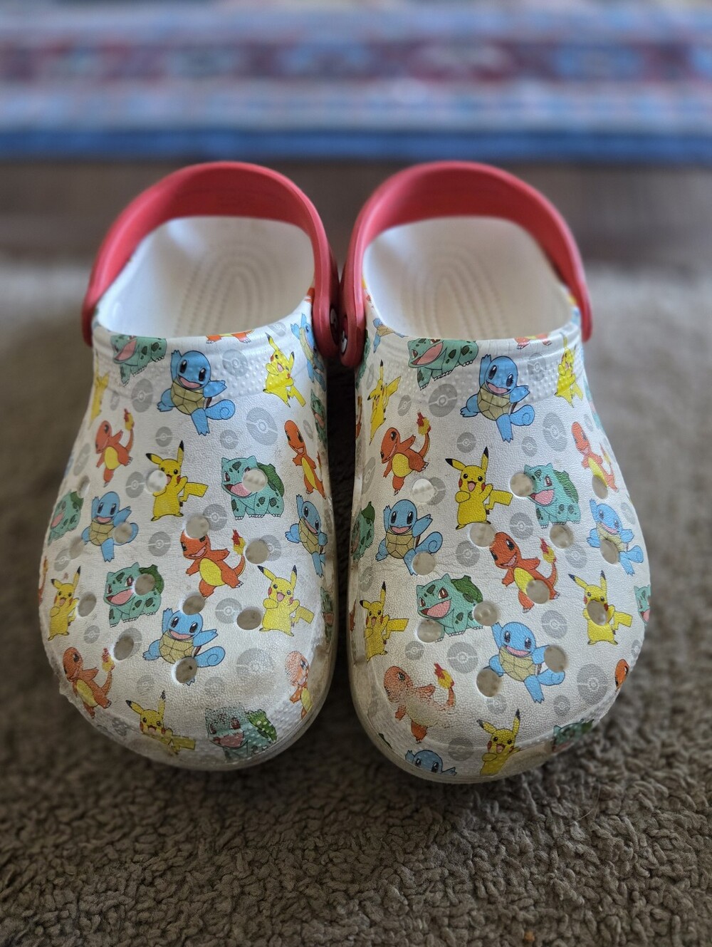 Kids Pokemon Croc - White with Red Strap